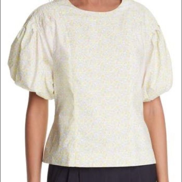 Nwot BIRGITTE HERSKIND bell yellow ditsy floral puff sleeve cotton blouse - Picture 3 of 8